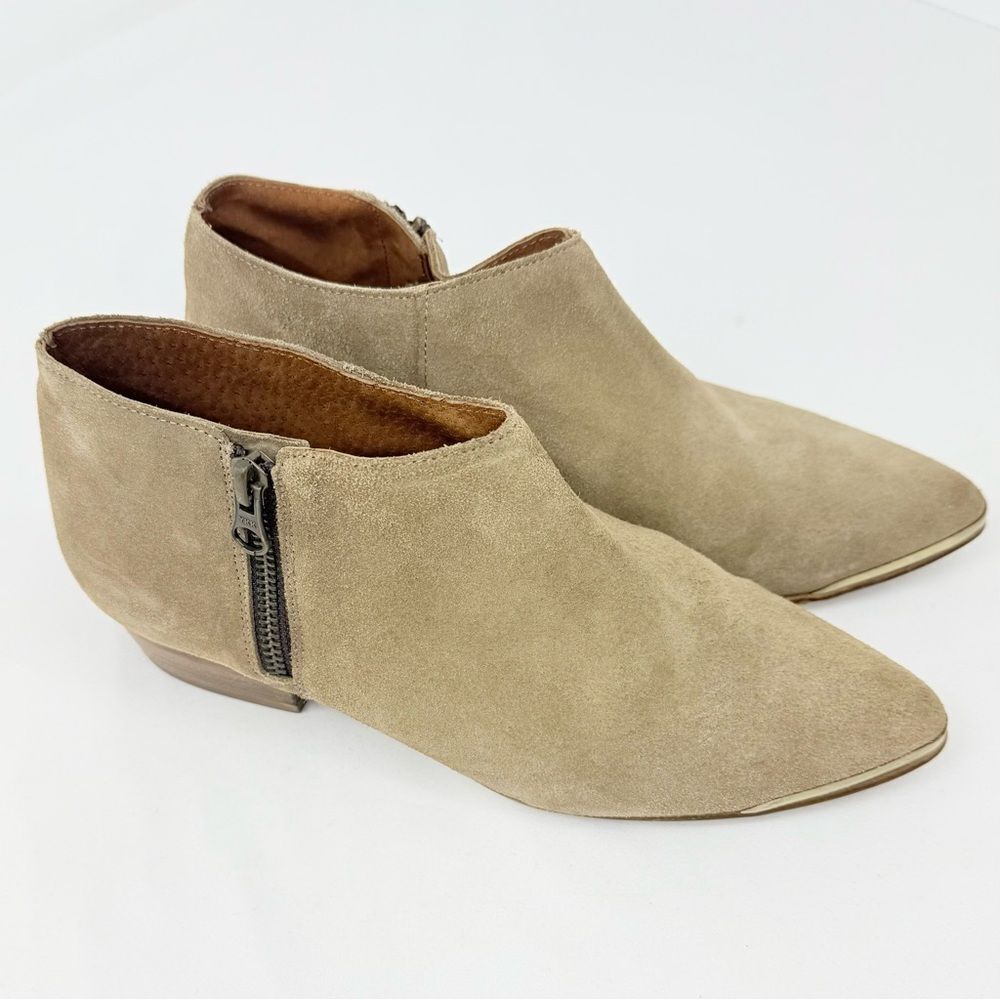 Anthropologie SixtySeven Brown Suede Leather Pointed Metallic Toe Low Ankle Shoe